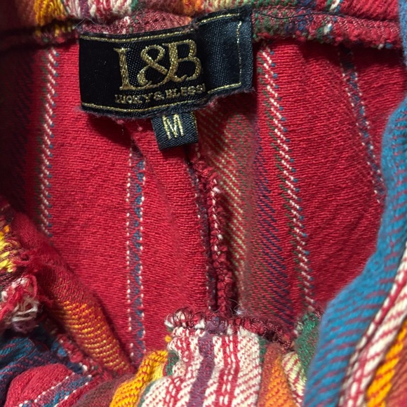 Lucky & Blessed Mexican Serape Red Striped V-neck and Back Womens Romper Sz M - Picture 6 of 7